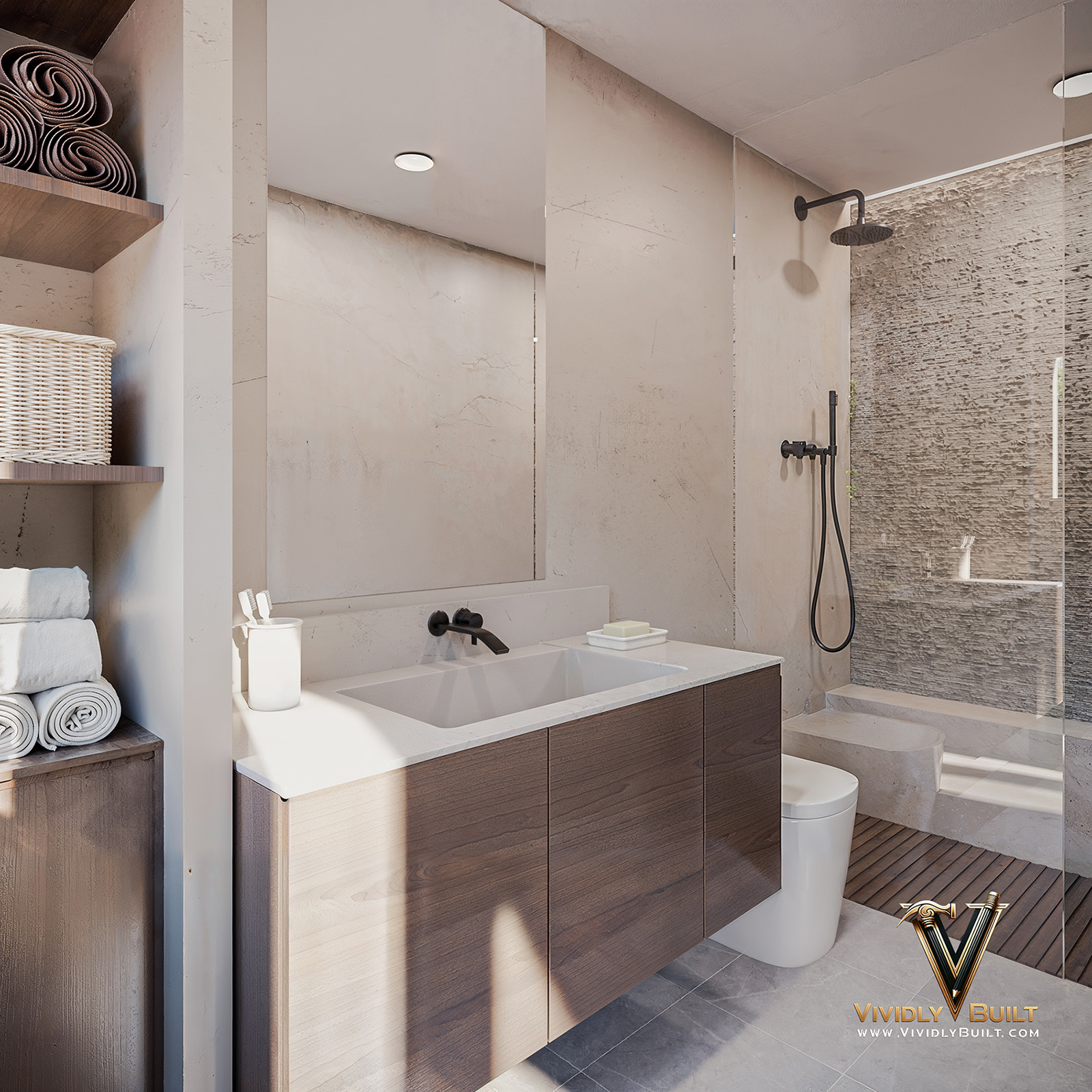 ADU bathroom interior design rendering for a San Francisco home addition by Vividly Built