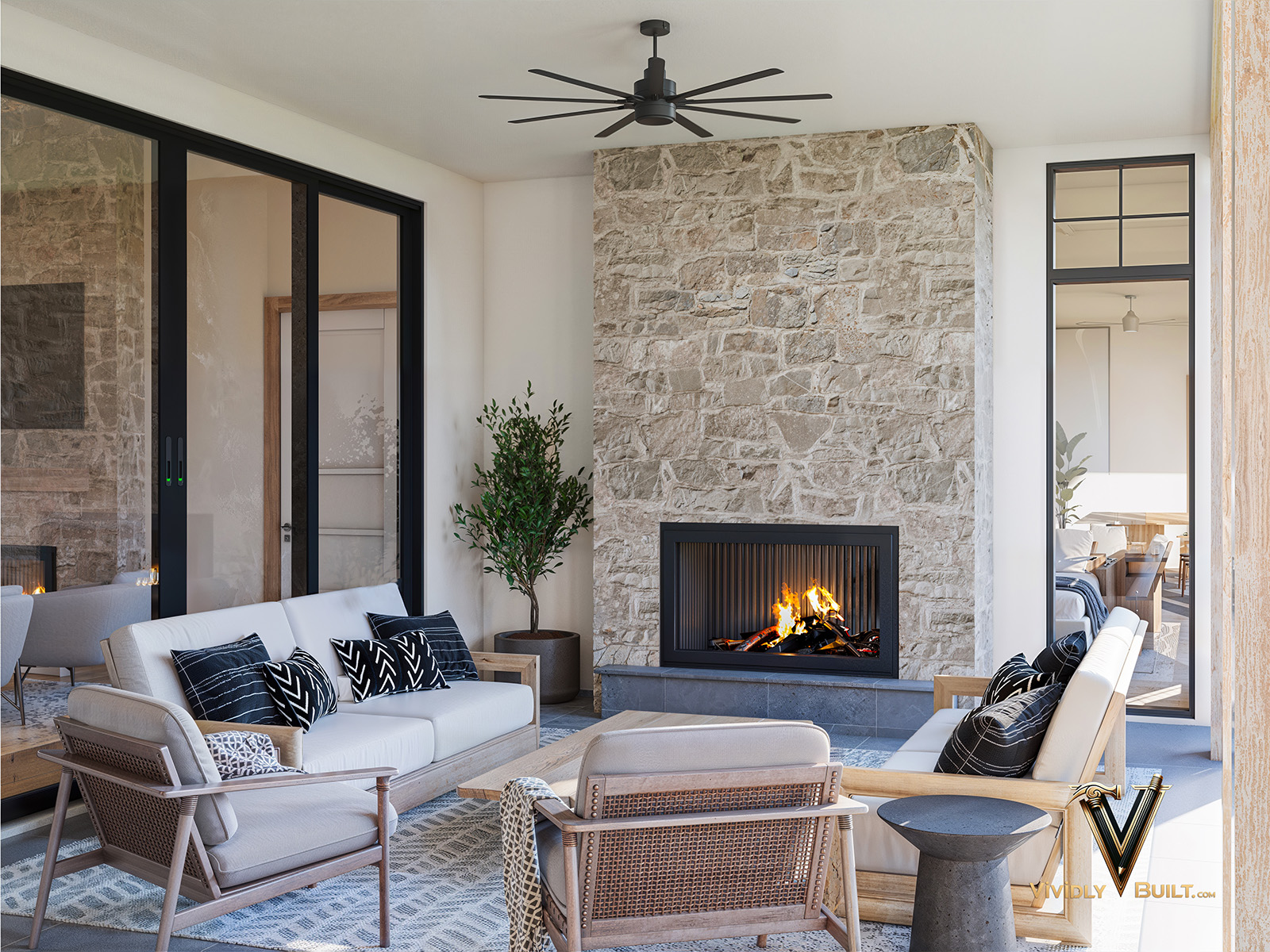 Outdoor backyard rendering for a Los Angeles single family residence by Vividly Built