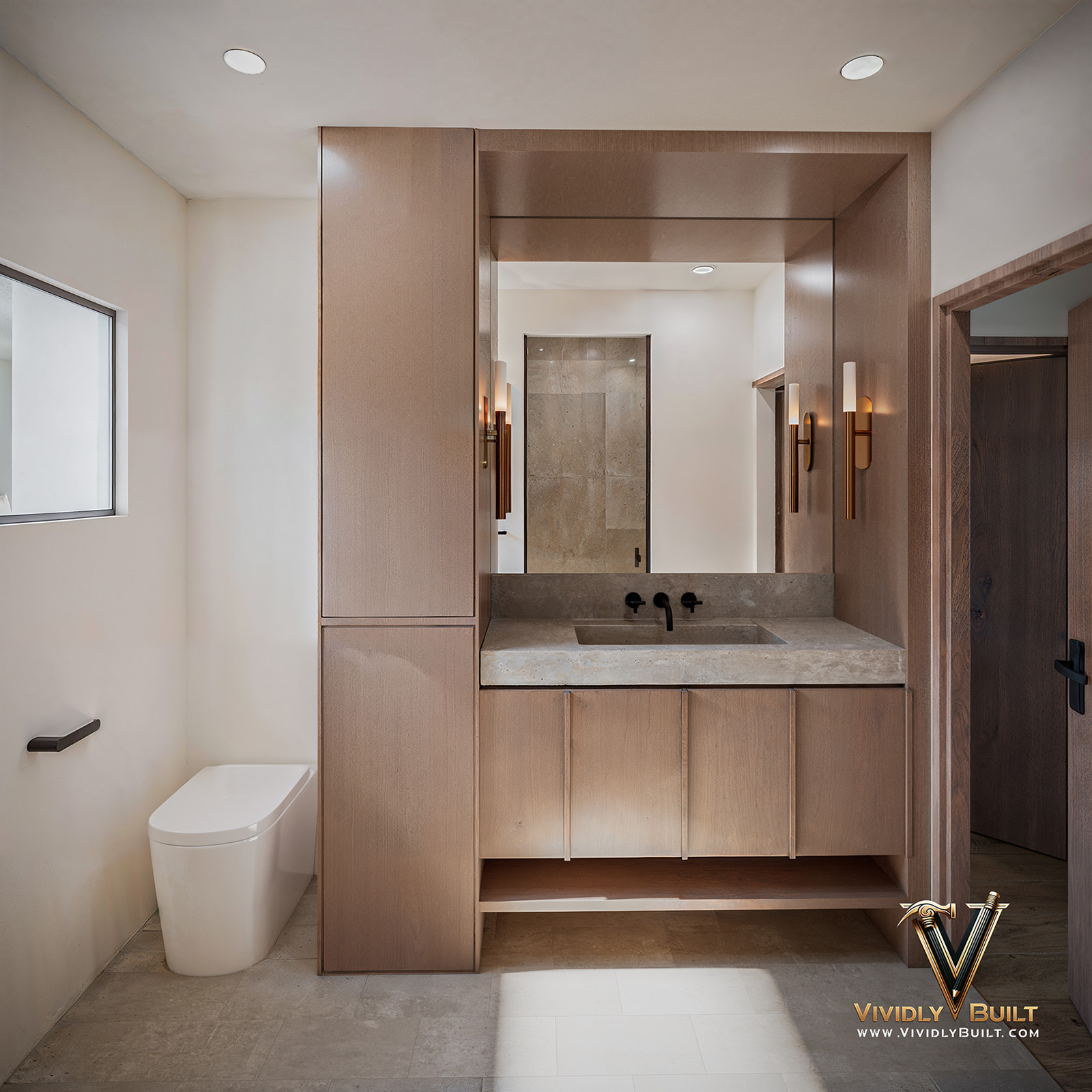 Secondary bathroom interior design rendering for a Westlake Village hillside estate remodel by Vividly Built