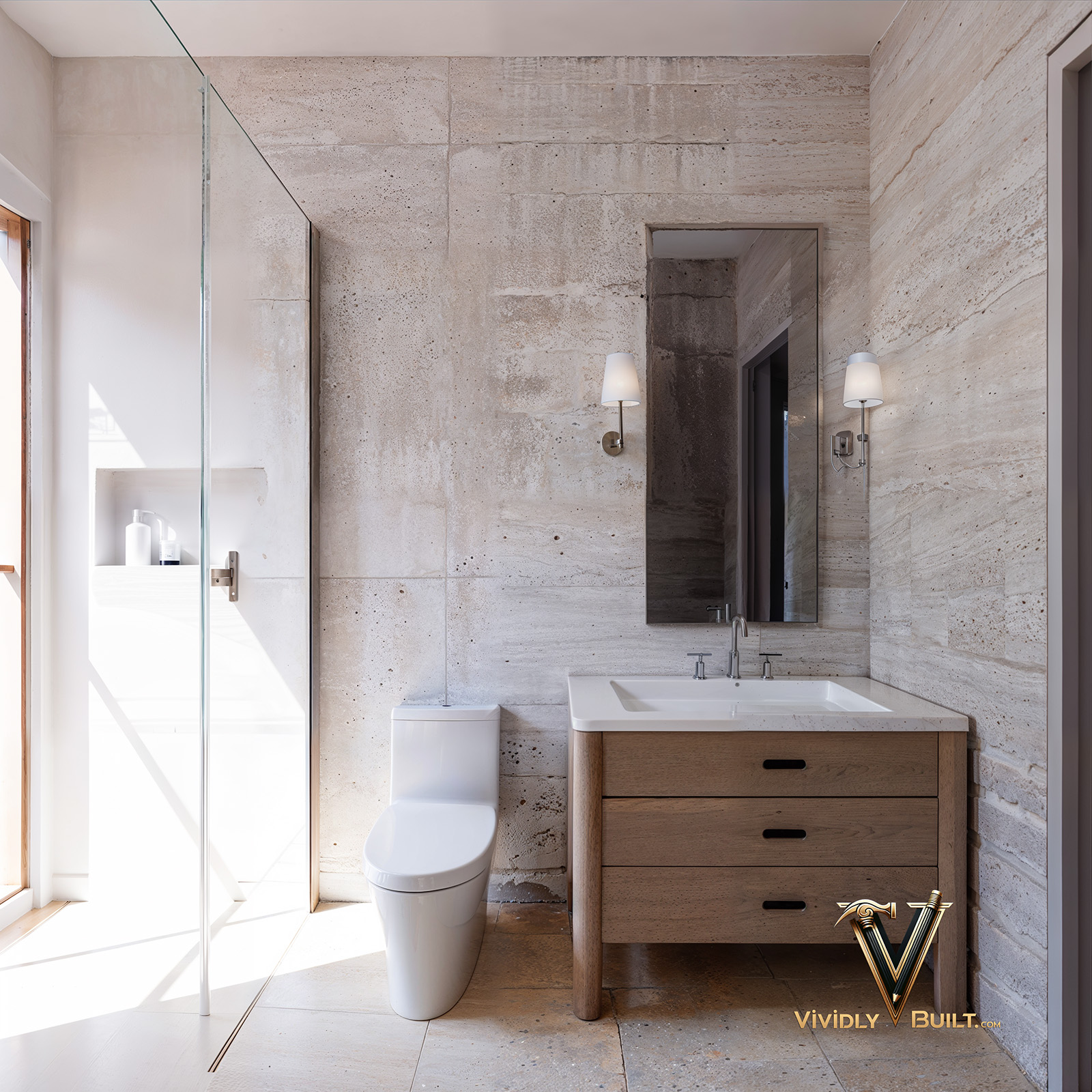 Master bathroom interior design rendering for a Brentwood, California full home remodel by Vividly Built