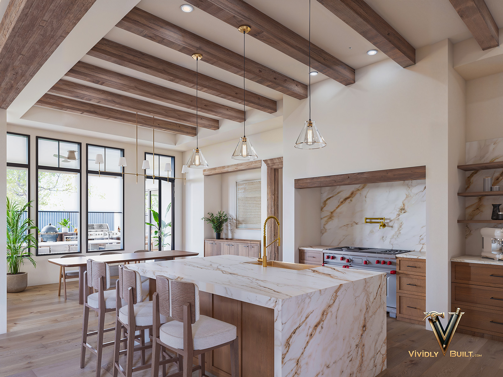 Custom kitchen interior design rendering for a Los Angeles single family residence by Vividly Built
