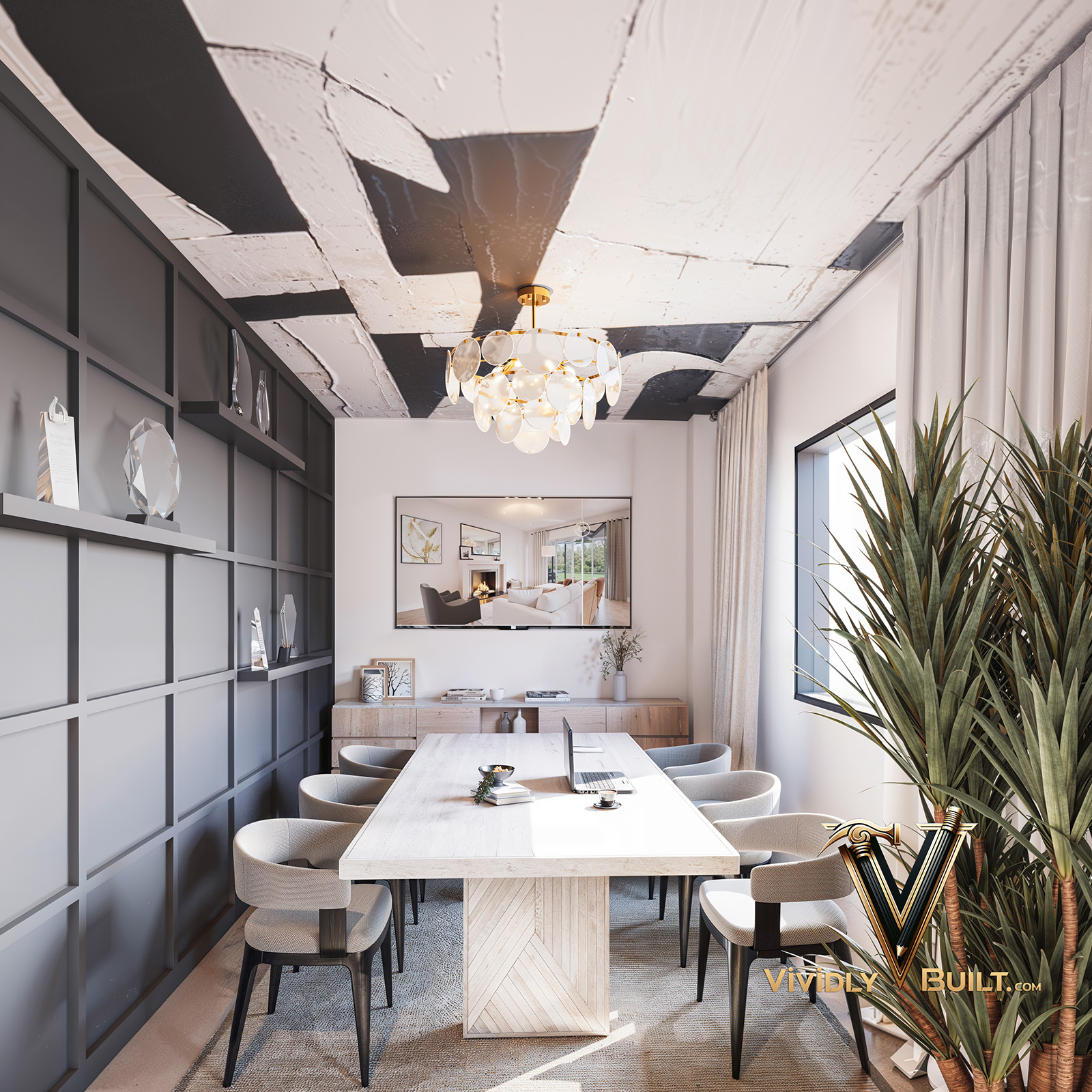 Conference room interior design rendering for a luxury real estate office in Los Angeles by Vividly Built