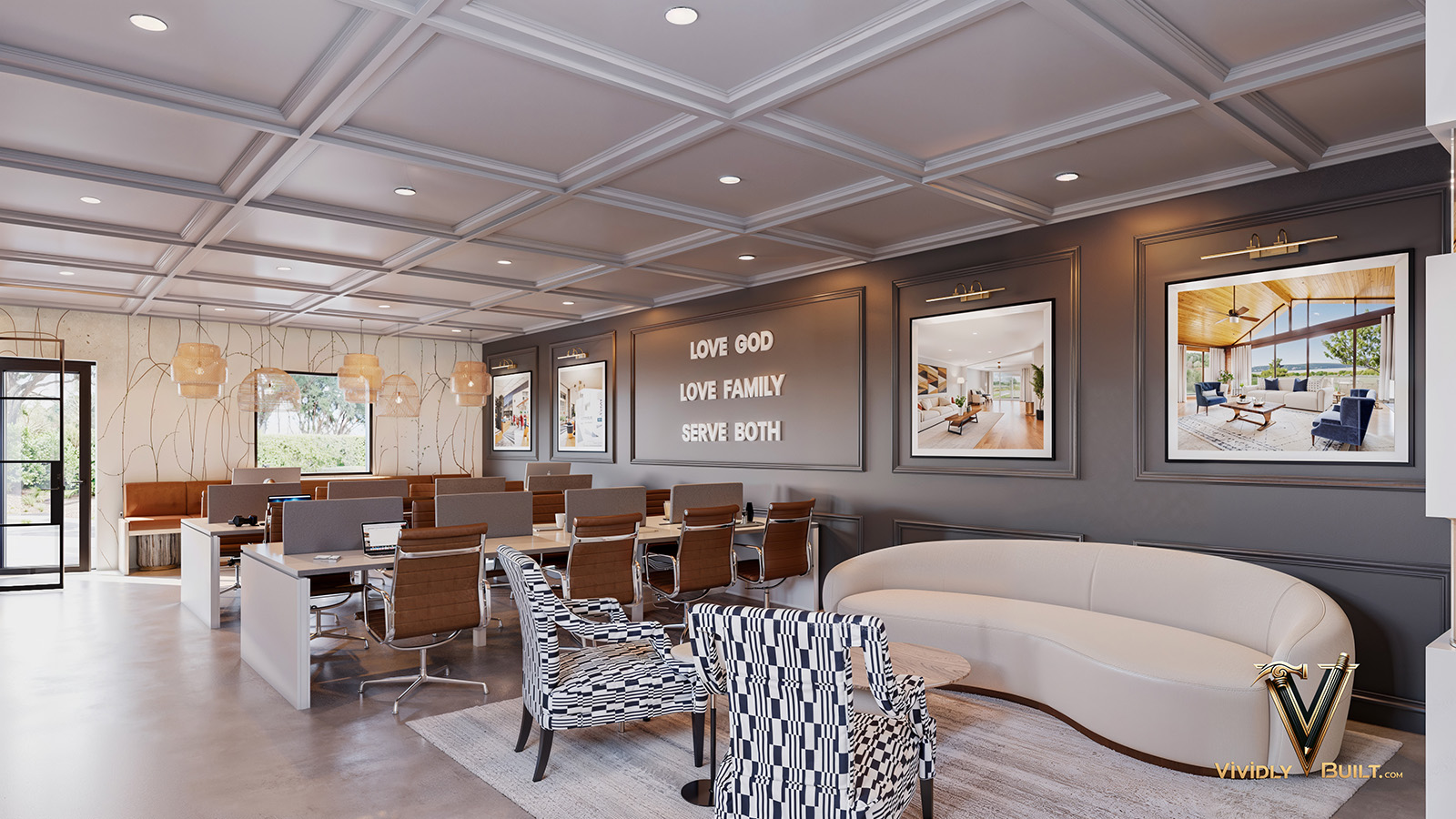 Third coworking view for a luxury real estate office in Los Angeles by Vividly Built