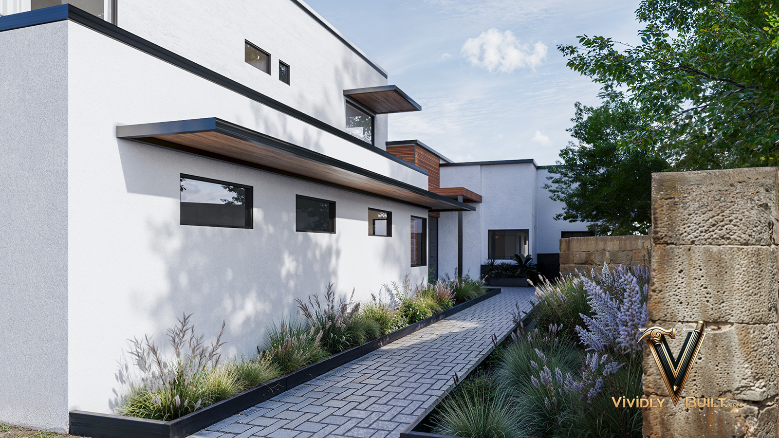 New construction exterior interior design rendering for a Pacific Palisades, California residence by Vividly Built