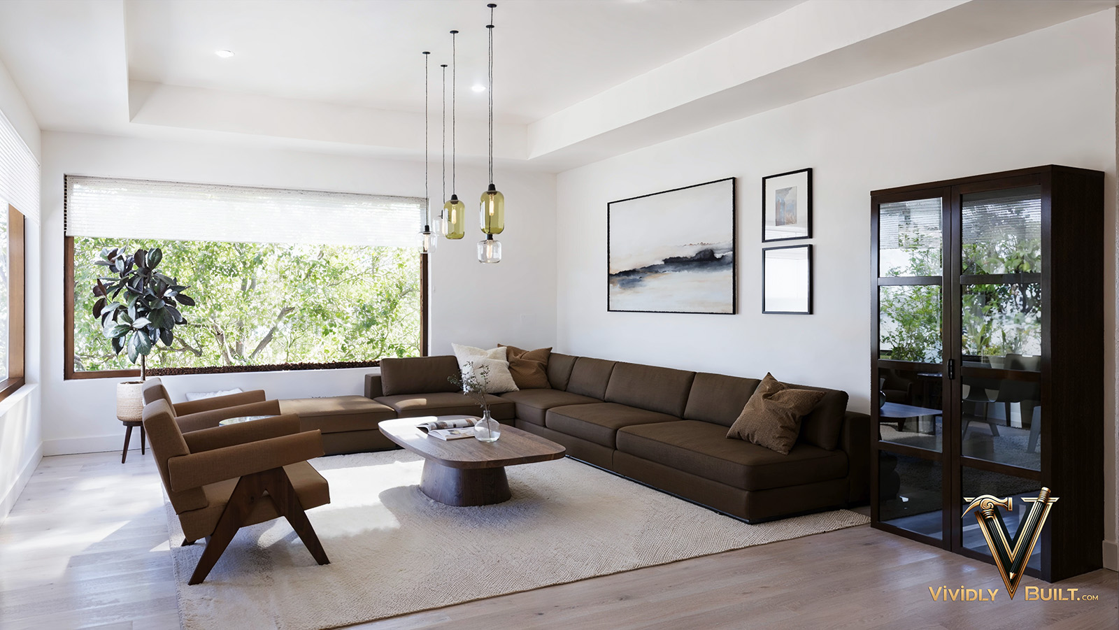 Family room interior design rendering for a San Francisco luxury home remodel by Vividly Built