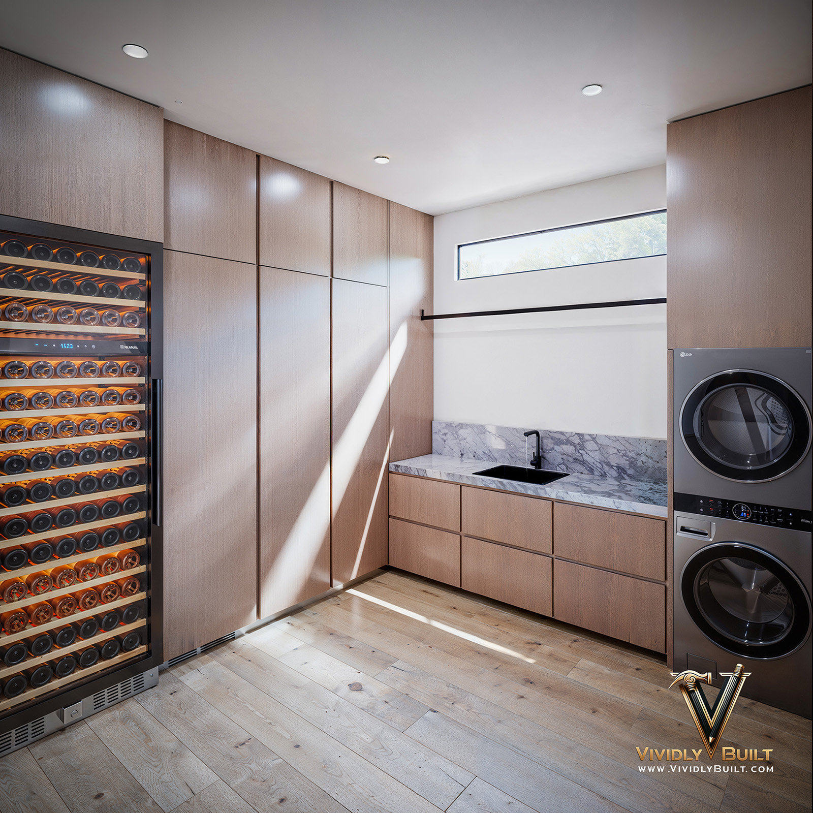 Laundry room interior design rendering for a Westlake Village hillside estate remodel by Vividly Built