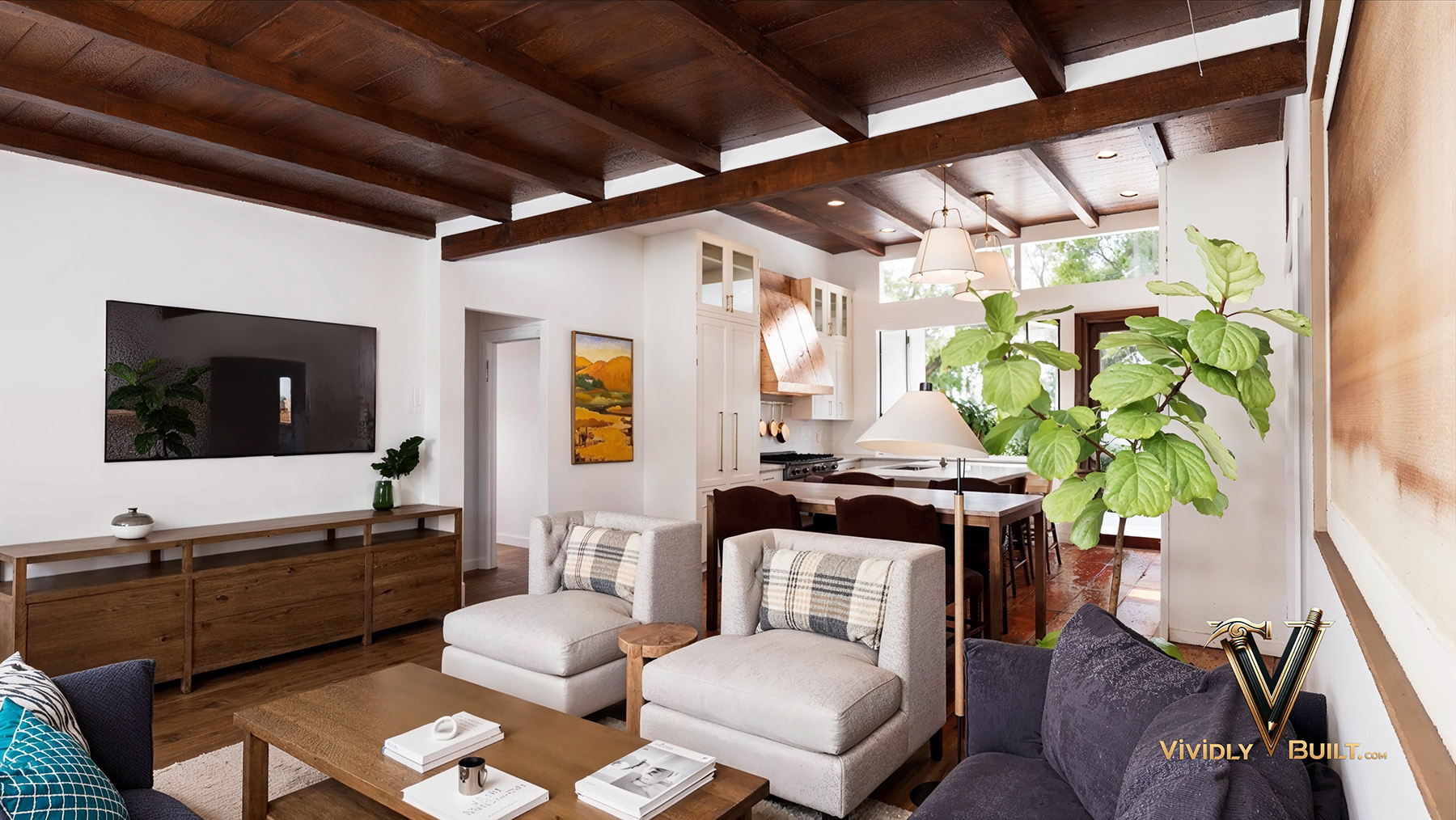 Living room detail interior design rendering with bespoke furnishings for a San Diego residence remodel