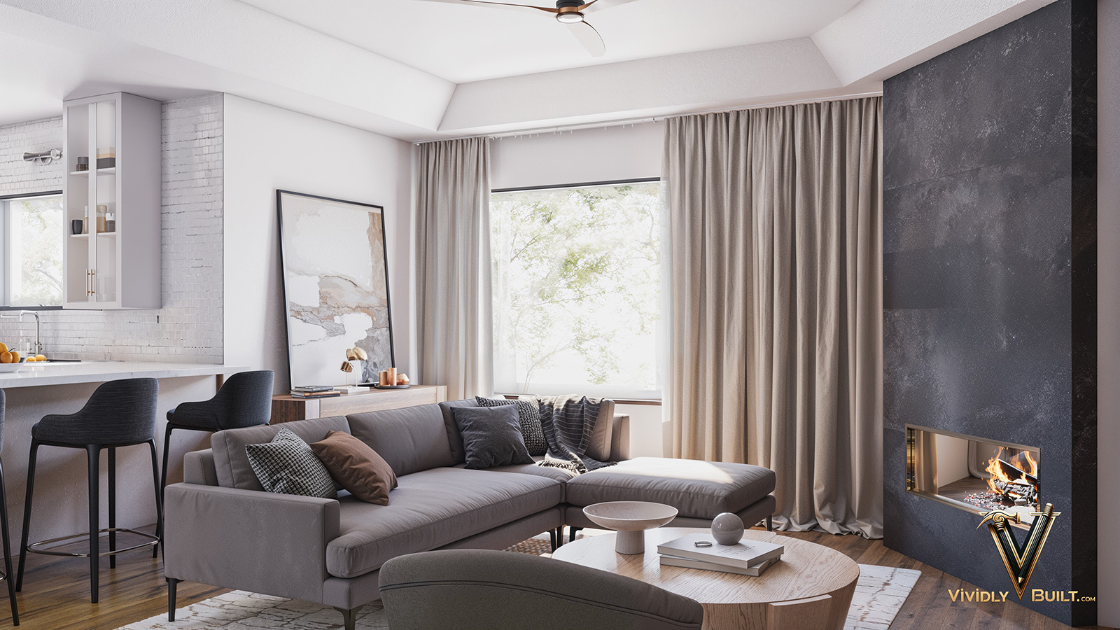 Master bedroom interior design rendering for a Beverly Hills luxury home remodel by Vividly Built