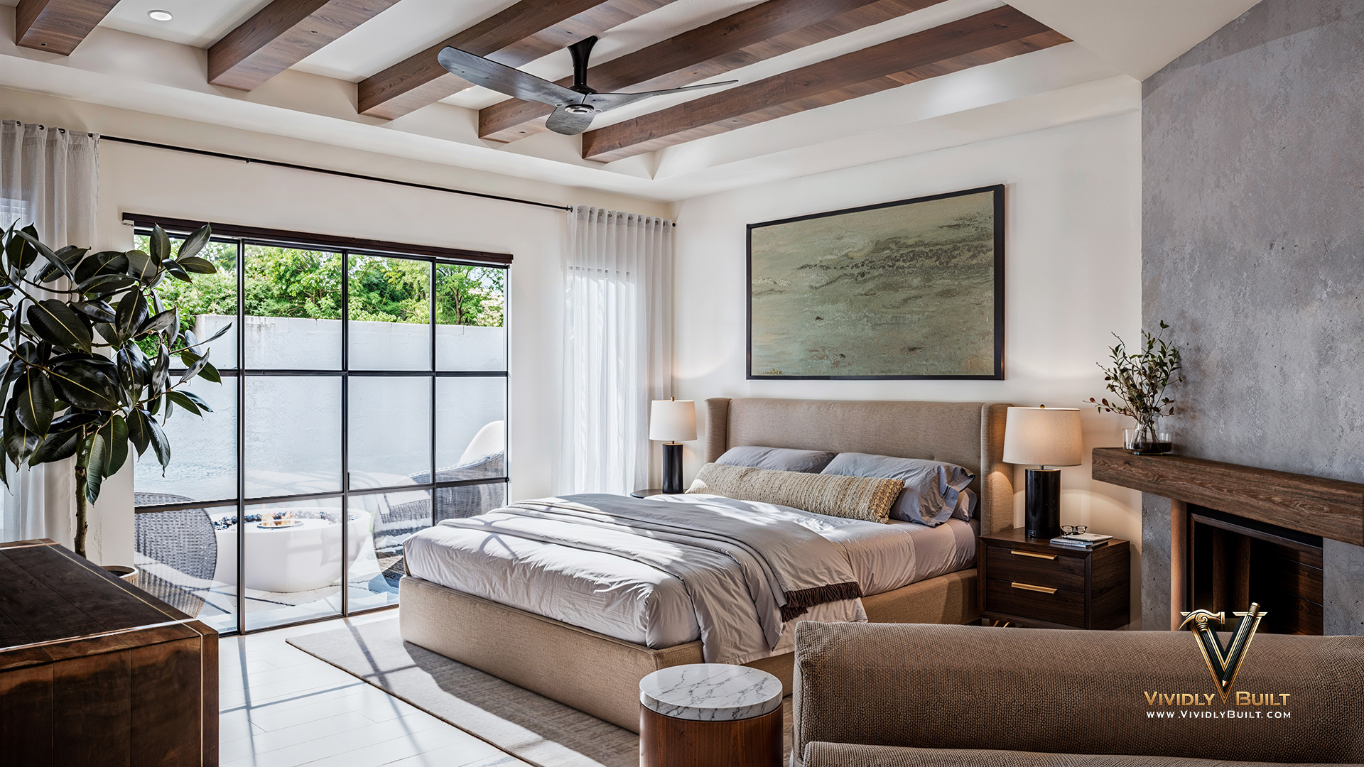 Master bedroom interior design rendering for a Westlake Village residence remodel by Vividly Built