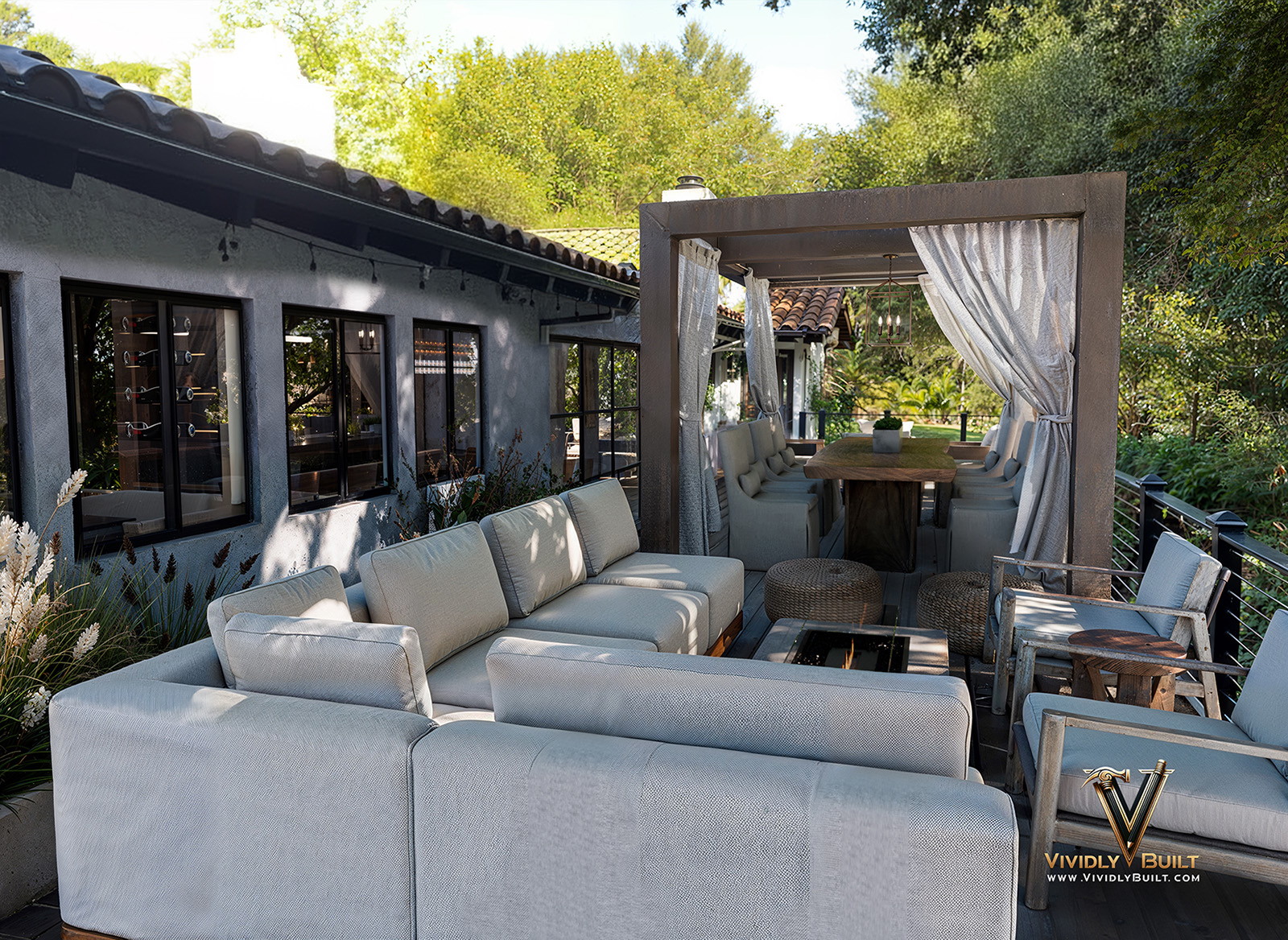 Patio and outdoor architecture rendering for a Westlake Village luxury hillside estate remodel by Vividly Built