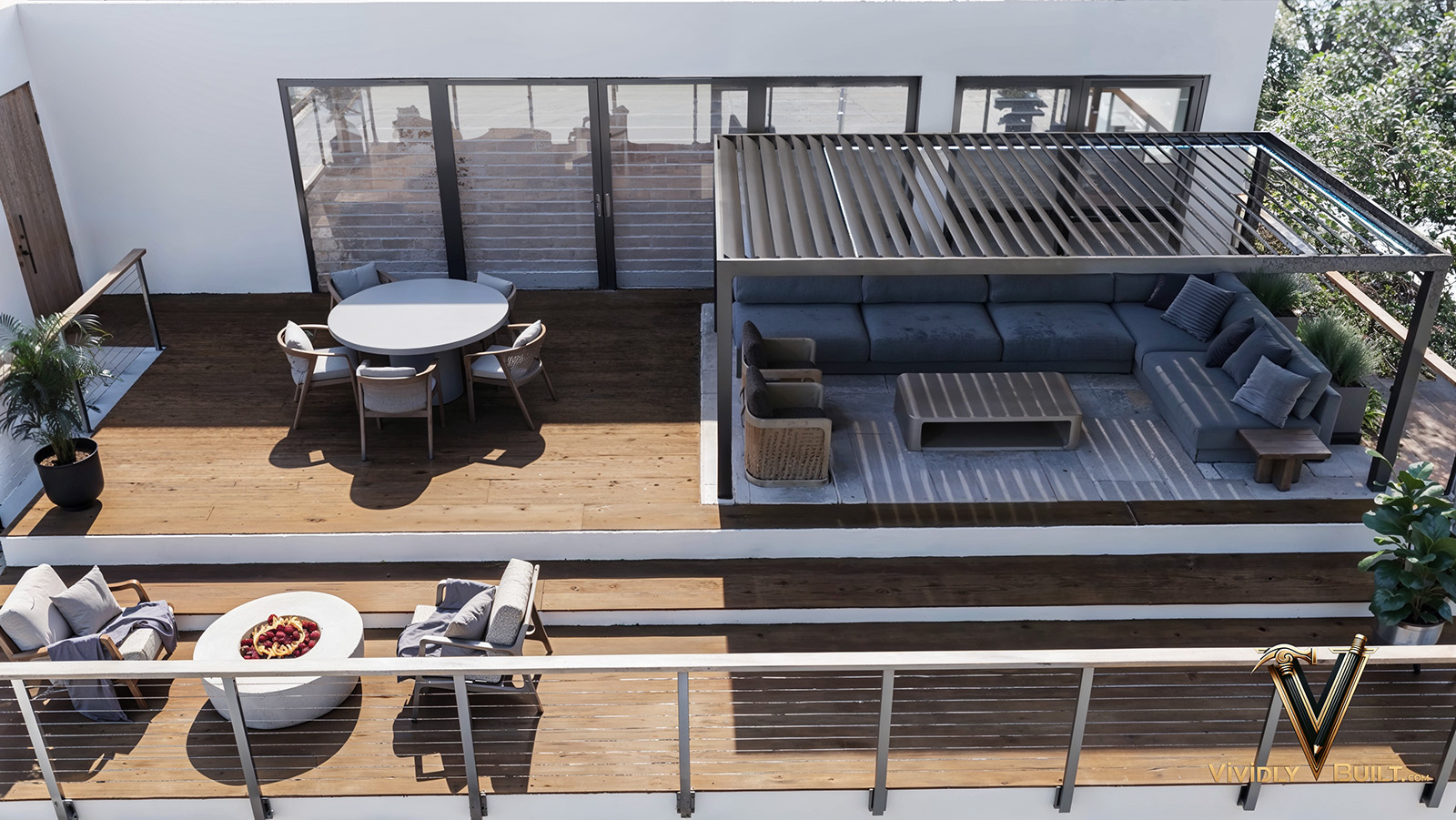 Patio and outdoor living rendering for a San Francisco luxury home remodel by Vividly Built