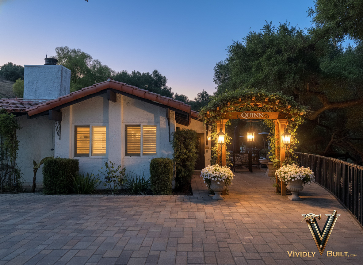 Exterior elevation rendering for a Westlake Village luxury hillside estate by Vividly Built